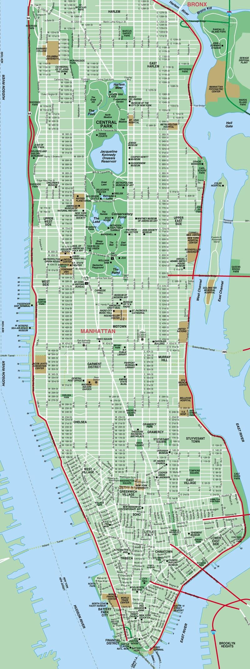 曼哈顿街的高地图的细节