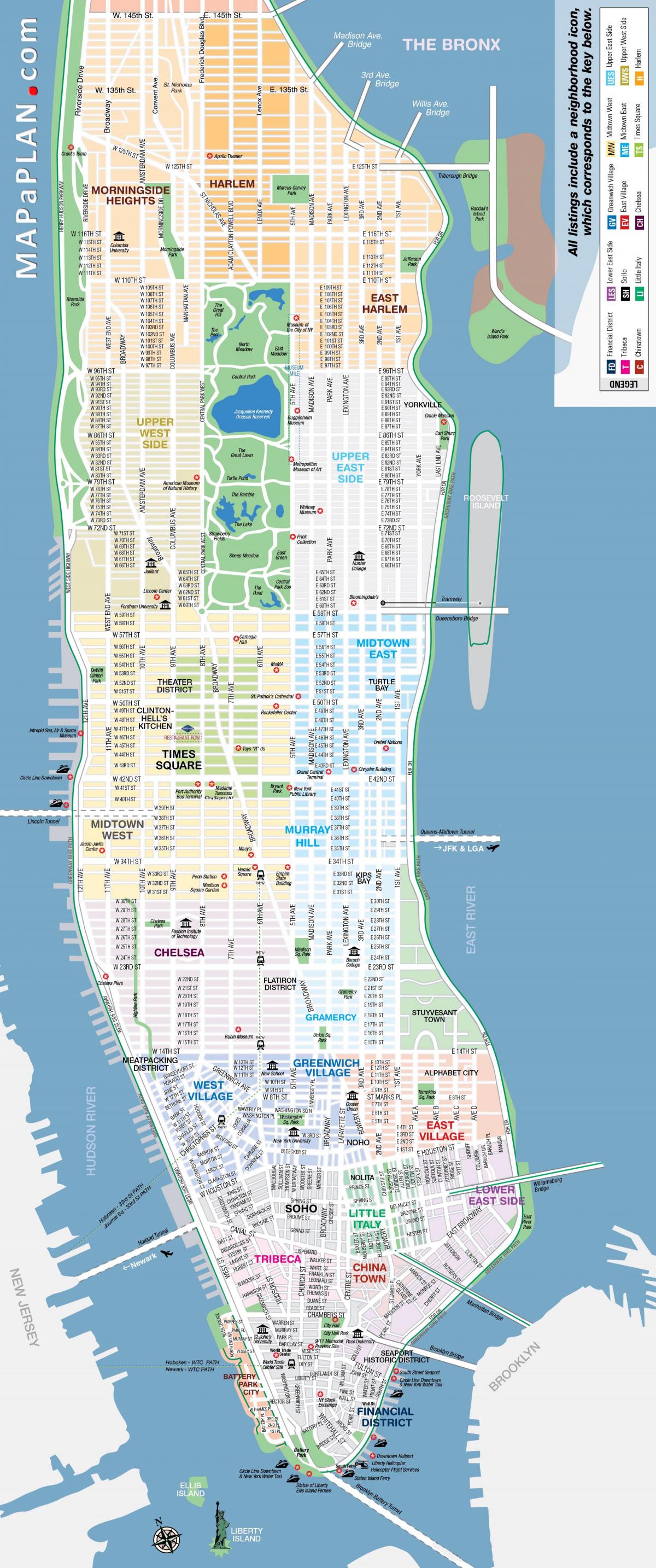 免费打印的地图曼哈顿纽约