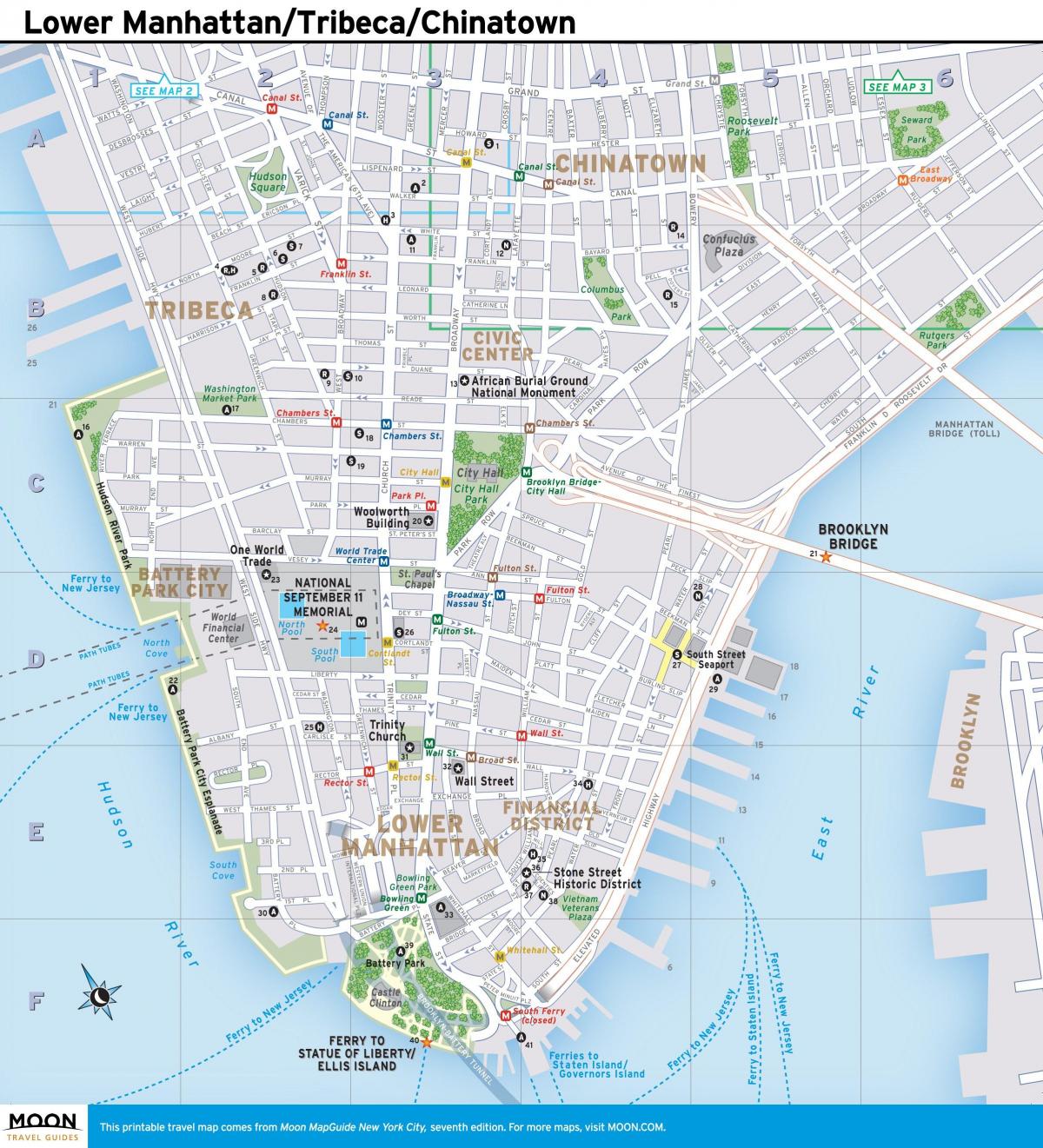 地图上的下曼哈顿纽约