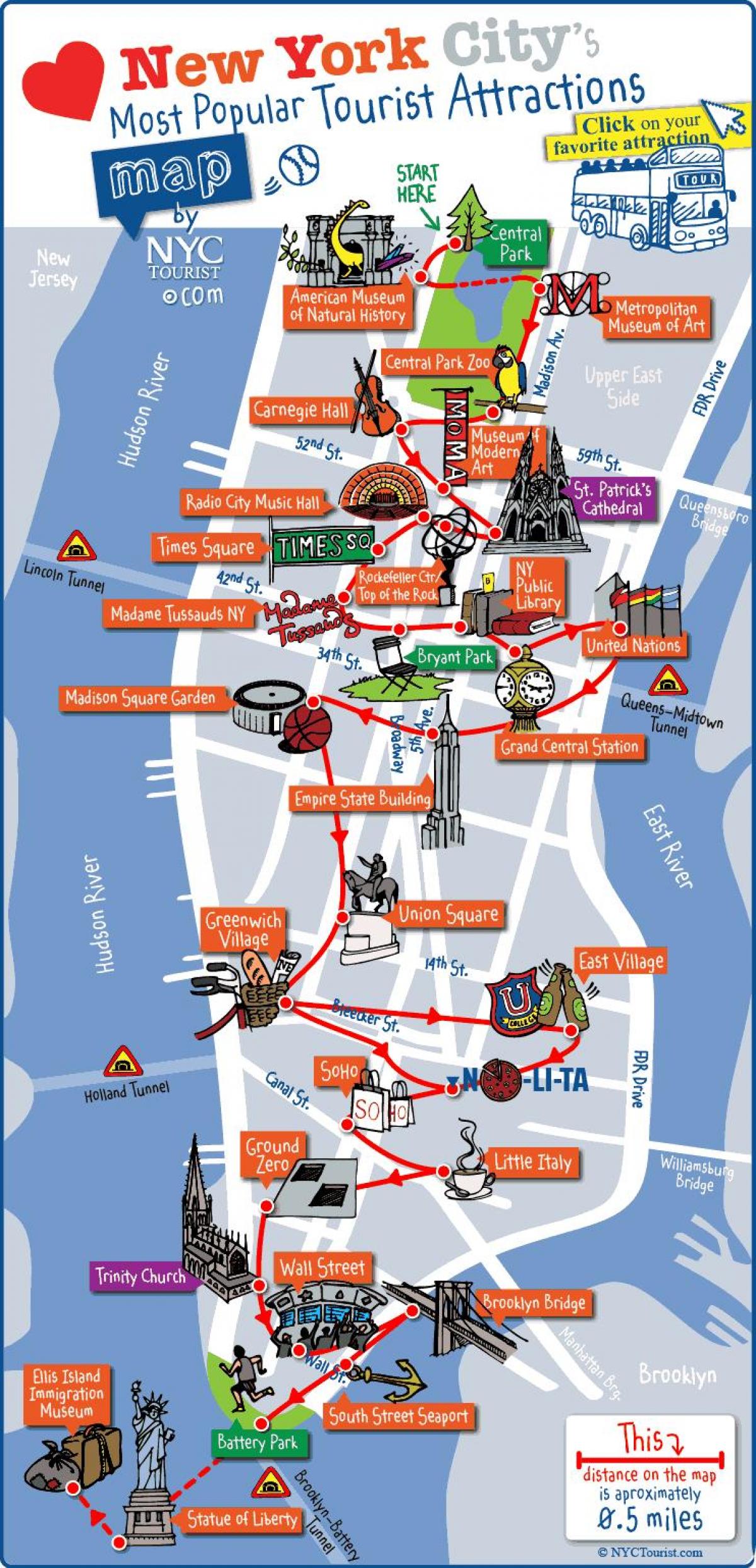 地图纽约曼哈顿的景点