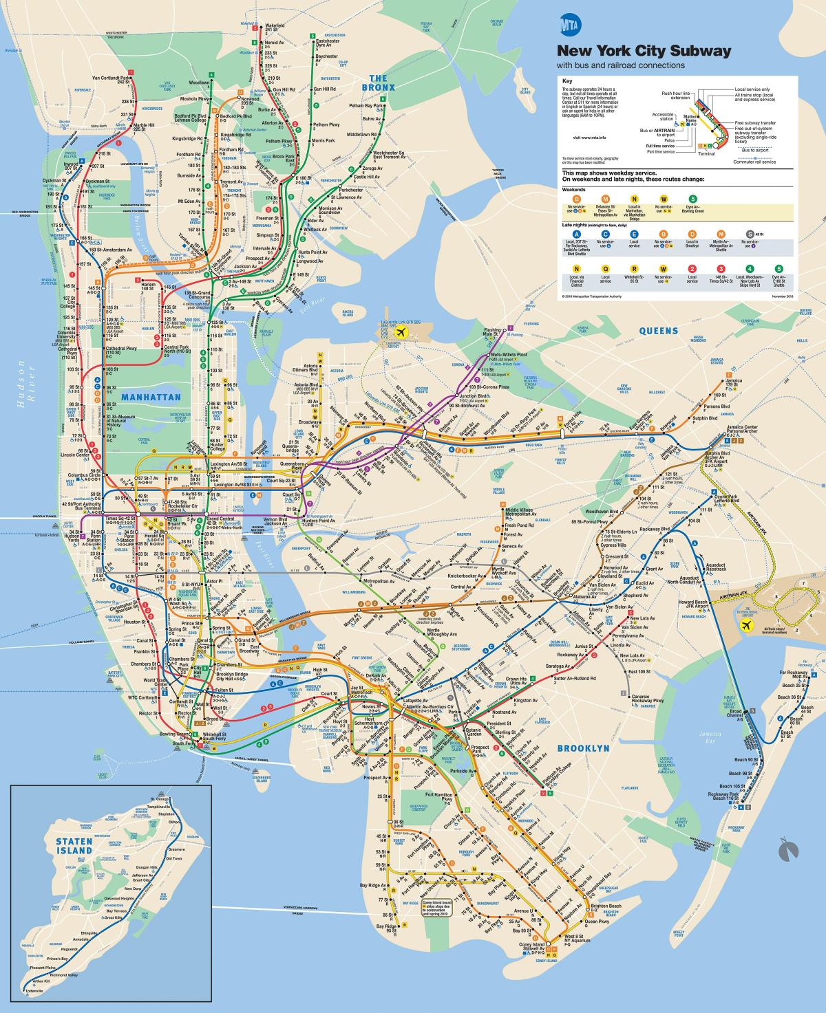 曼哈顿街道地图与地铁站