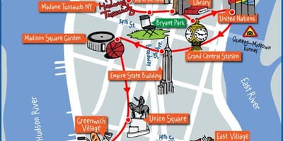 曼哈顿中城区景点的地图