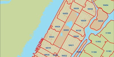 纽约的邮政编码的地图曼哈顿